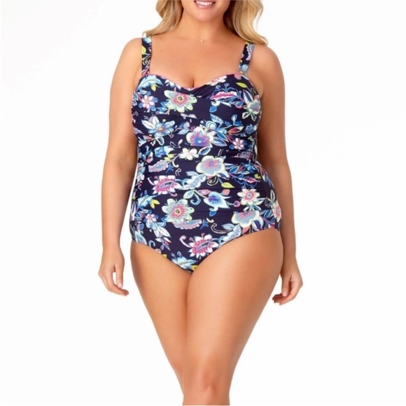 Ann Cole Twist Front Shirred Swimsuit Size 20W - Picture 8 of 16
